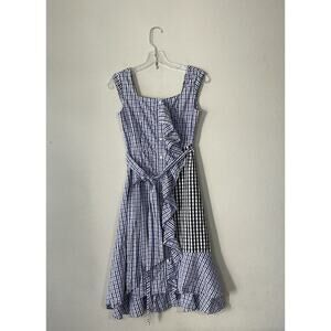 Jucy Judy Gingham‎ Print Button Front Ruffle Dress Preppy Cottagecore Belted